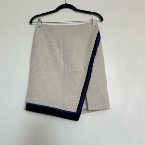 White House Black Market Ivory Tweed Faux Wrap Straight Blue Line Skirt